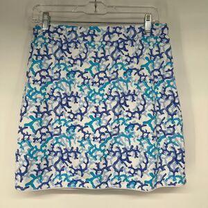 Lulu B Skort Womens L White and Blue Coral Print Wrap Skirt Pockets MIni Stretch